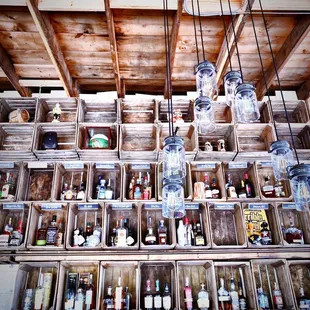 bottles of liquor on shelves