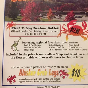 Seafood buffet every first Friday of the month