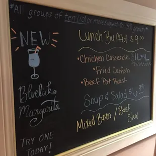 The daily buffet options posted just before you walk in