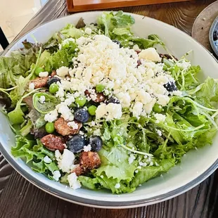 Mixed Greens Salad; with blueberries and candied pecans.