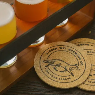 beer glasses and coasters
