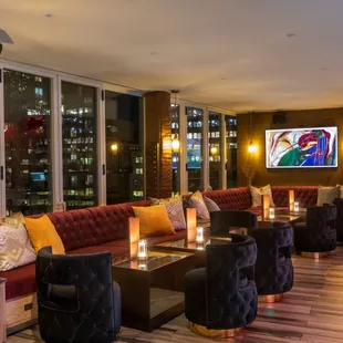 the lounge area of a hotel