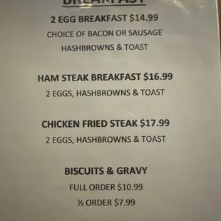 Breakfast menu