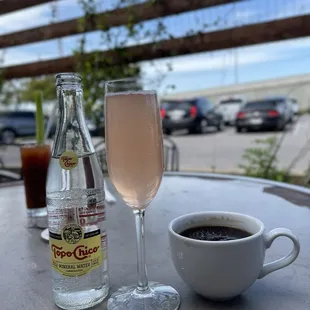 Sitting on the patio, overlooking the highway