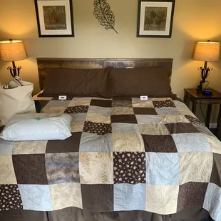 Huge king bed with chocolates on our pillows