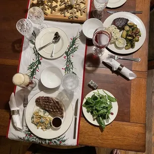 Our steak dinner we ordered to go. It was fantastic!