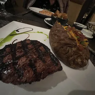 6 oz filet and loaded potato.