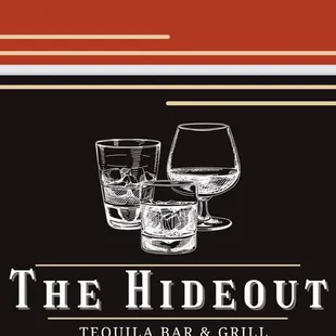 the logo for the hideout bar and grill