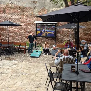 Cornhole in the private biergarten!