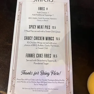 Menu. Don&apos;t forget the bourbon dogs