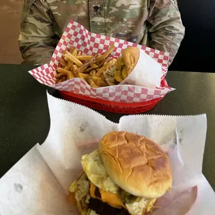 Delicious burgers and fries!