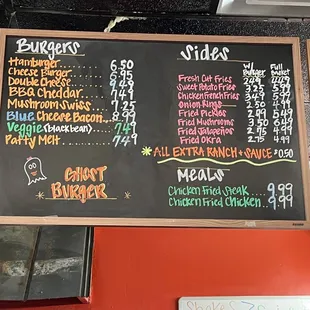 a menu on a blackboard