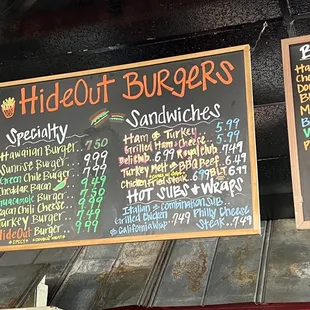 menus on a blackboard