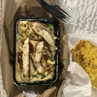 Chicken Fettuccine Alfredo Garlic Bread