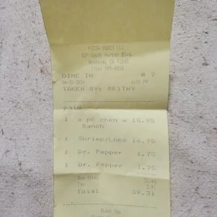 This is the receipt for the first time we went to show how affordable it is.