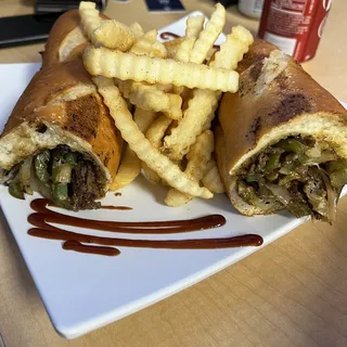 Philly Cheese Steak Sandwich With Fries