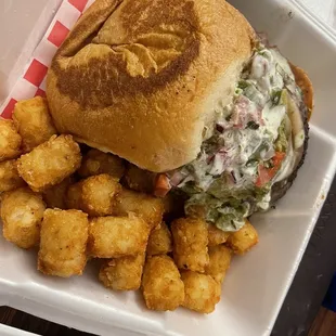 Burger and tots