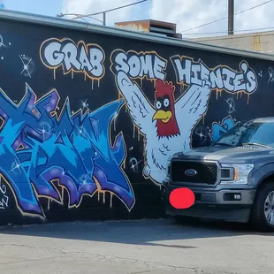 a truck parked in front of it