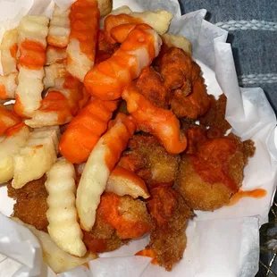 Half pound shrimp with hot sauce