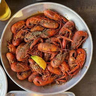 Crawfish Broil with their house sauce and hot level spiciness!