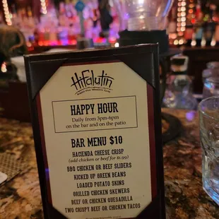 Happy hour menu