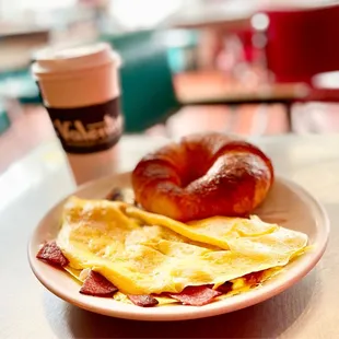 Salami &amp; Cream Cheese Omelette with Croisaant