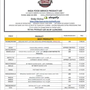 Prices as of November 4, 2021. Prices may change, call to prices.