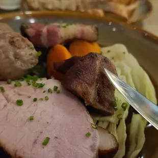 Potée Savoyarde - Alpine-style pork stew of smoked pork loin, diot sausage, bacon, cabbage and buckwheat noodles - $45.00