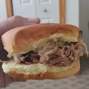 Pulled pork sandwich with coleslaw. Coleslaw wasn't great. 5/10.