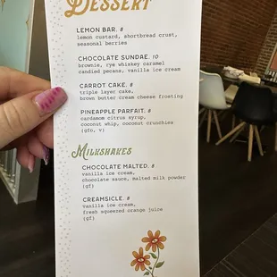 Opening Dessert menu