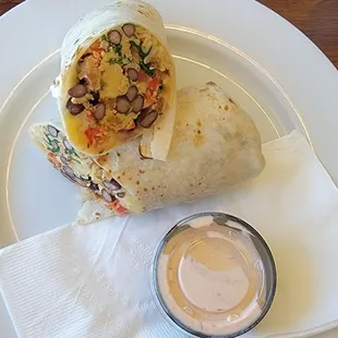 Burrito and egg croissant