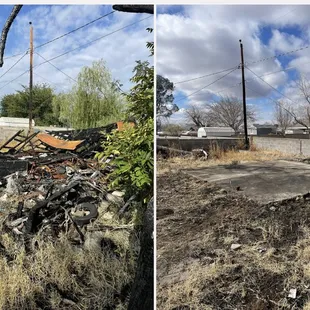 Back yard burned down shed