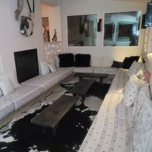 Cozy nook by fireplace