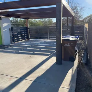 Modern metal pergola and fencing