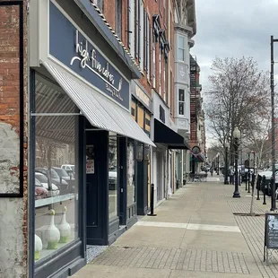 a sidewalk in a small town