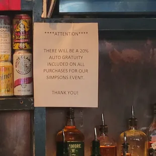 Sign Explaining Autogratuity for Non Service