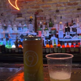 Green Tea shot and Crescent 9 THC seltzer