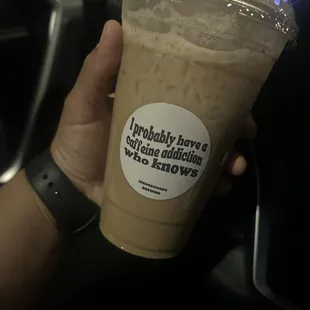 Brown Sugar Cinnamon Iced Latte with Oatmilk and one extra shot.