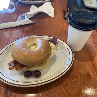 Breakfast bagel with egg, cheese, bacon