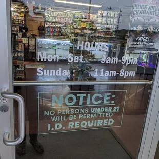 Store hours. Store entrance