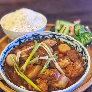 Pork bacon and quail eggs - reminds me of Chinese red braised pork but its sauce is lighter