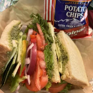 Alpenglow Sandwich-fresh veggies w/pesto &amp; provolone.