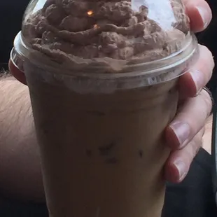 16oz iced coffee w/oat milk, chocolate whipped cream.