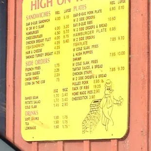 Menu posted on side of building