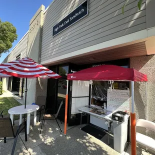 tables and umbrellas outside