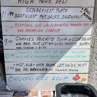 a menu for a high park deli