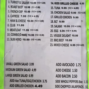 menu