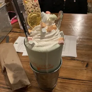 A St. Patty's Day special mint milkshake. It was so good!!!