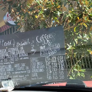 a menu on the windshield of a car