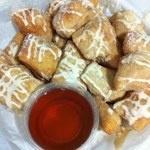 Zeppoles--little cinnamon and sugar donuts with honey
